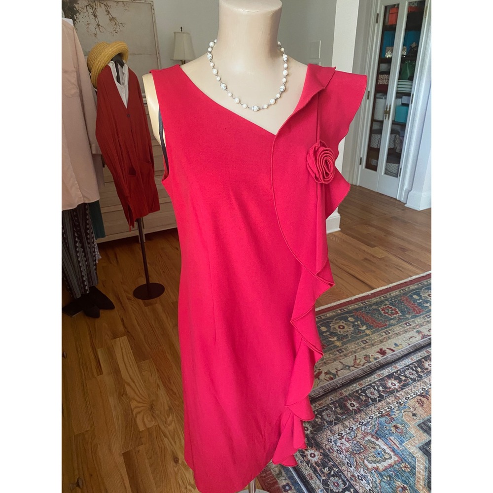 Emma & Michele Red Ruffle Rosette Sheath Dress Sleeveless Size 8 NWT - Picture 5 of 15
